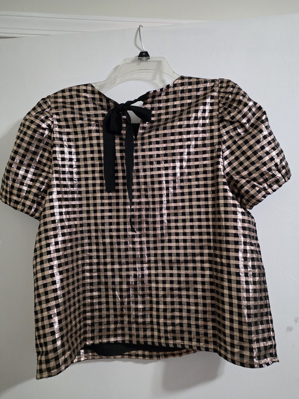 J. Crew Gold and Black Gingham Puff-Sleeve Top - Picture 3 of 4